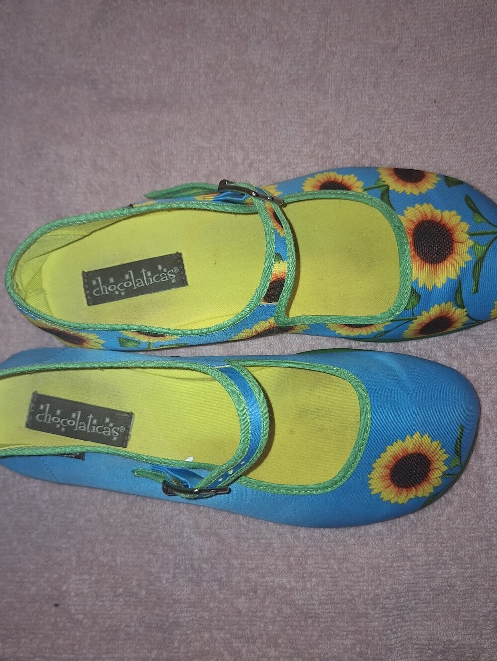 Hot Chocolates Design Blue Sunflower Mary Jane Flat Shoes - Picture 2 of 4